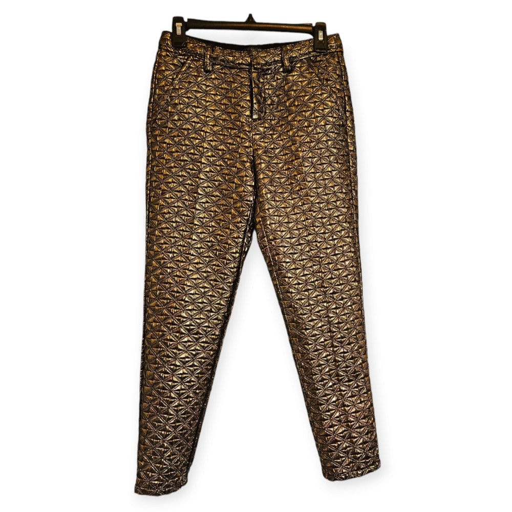 Topshop Quilted Gold Metallic Cropped Pants Size 4